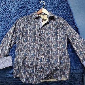 Warriors and Scholars blue button up shirt with unique french cuffs